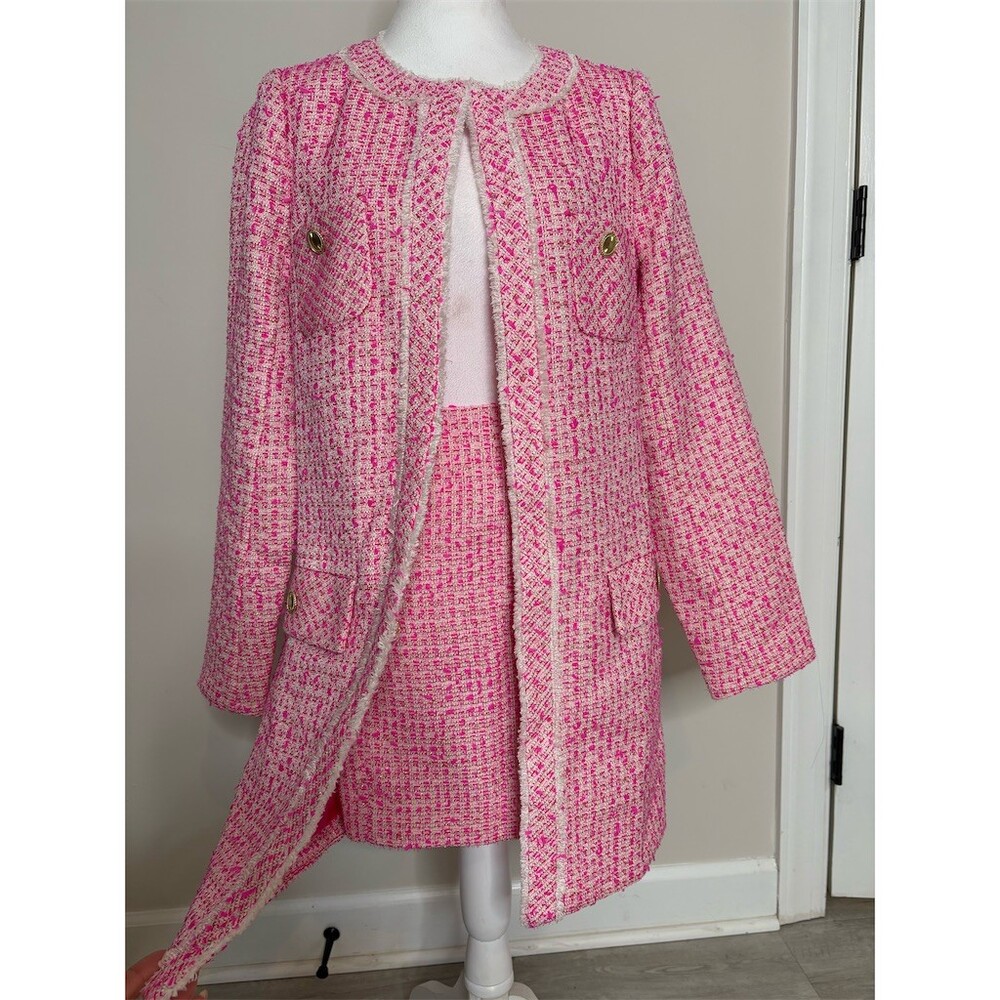 Lilly Pulitzer Dashielle Tweed Jacket Pink‎ Palms women’s  Size 4 - Picture 3 of 17